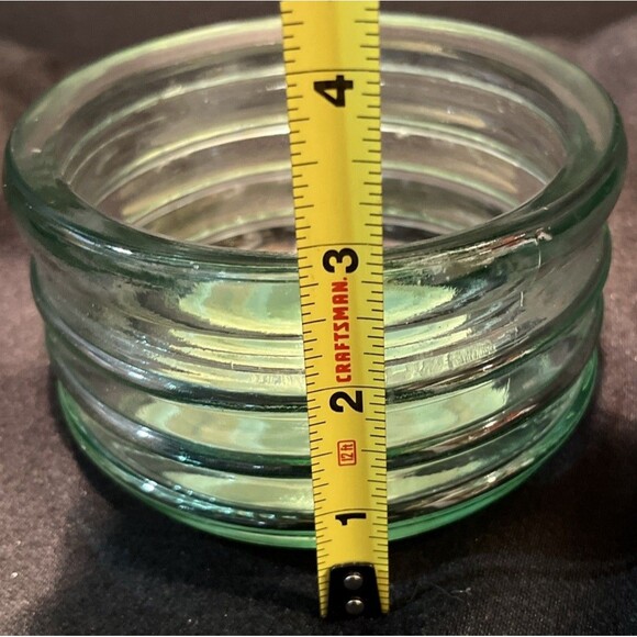 Vintage Candle-Lite Ringed Green Glass Candle Holder 5” Wide X 3” Tall USA Made - Picture 8 of 9